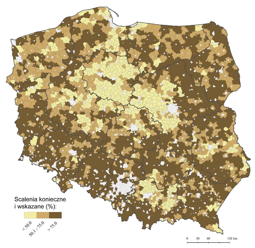 The needs for land consolidation procedures in Poland ranked by municipalities, developed at the IUNG-PIB, and based on the data of ARMA