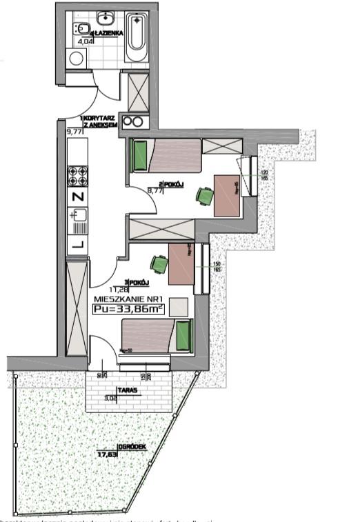 MIESZKANIA DWUPOKOJOWE Mieszkanie nr 1 na parterze z