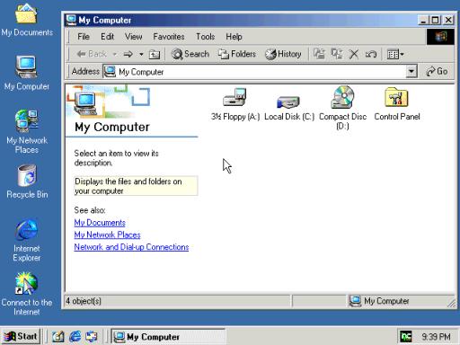 Budowa systemu MS Windows NT Widok pulpitu systemu Windows 2000, duże podobieństwo do Windows 95 lecz bardziej zaawansowana grafika i animacja