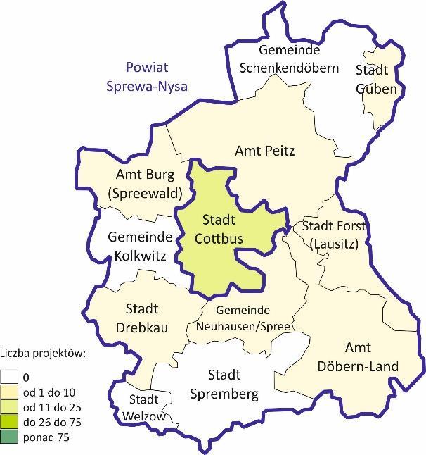 Ilustracja nr 3: mapa przedstawiająca współpracę w niemieckiej części Euroregionu w zakresie tematycznym Kultura / dziedzictwo kulturowe Ilustracja nr 4: mapa przedstawiająca współpracę w niemieckiej