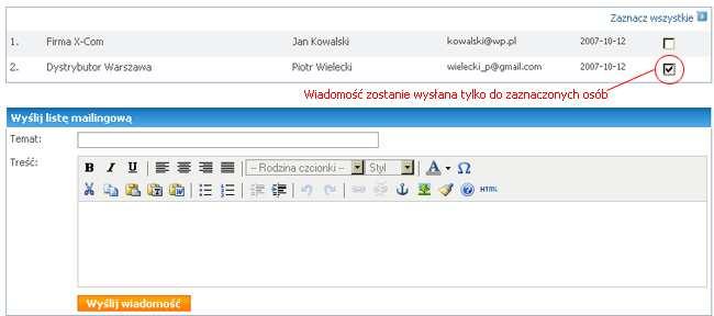 Rys Formularz dodania pozycji w newsletterze Wyślij do wybranych Moduł Newslettera umożliwia wysłanie mailingu do wybranych osób.