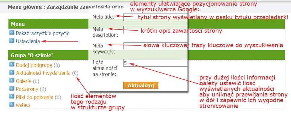 Struktura grupy pozycji w menu Każda z pozycji menu posiada następującą strukturę, widoczną po kliknięciu w nazwę grupy (rys.