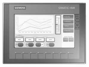 Widok ogólny panelu operatorskiego Simatic HMI KP 300 Panel operatorski SIMATIC HMI KPT 700 Basic Color PN posiada ekran panoramiczny o przekątnej 7", posiada 8 przycisków funkcyjnych, komunikacja