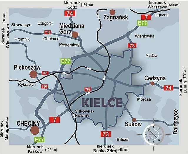 Rysunek 1. Sieć dróg miasta Kielce źródło:www.um.kielce.pl Rozwój miasta we wcześniejszych latach odbywał się głównie dzięki istnieniu Staropolskiego Zagłębia Przemysłowego.