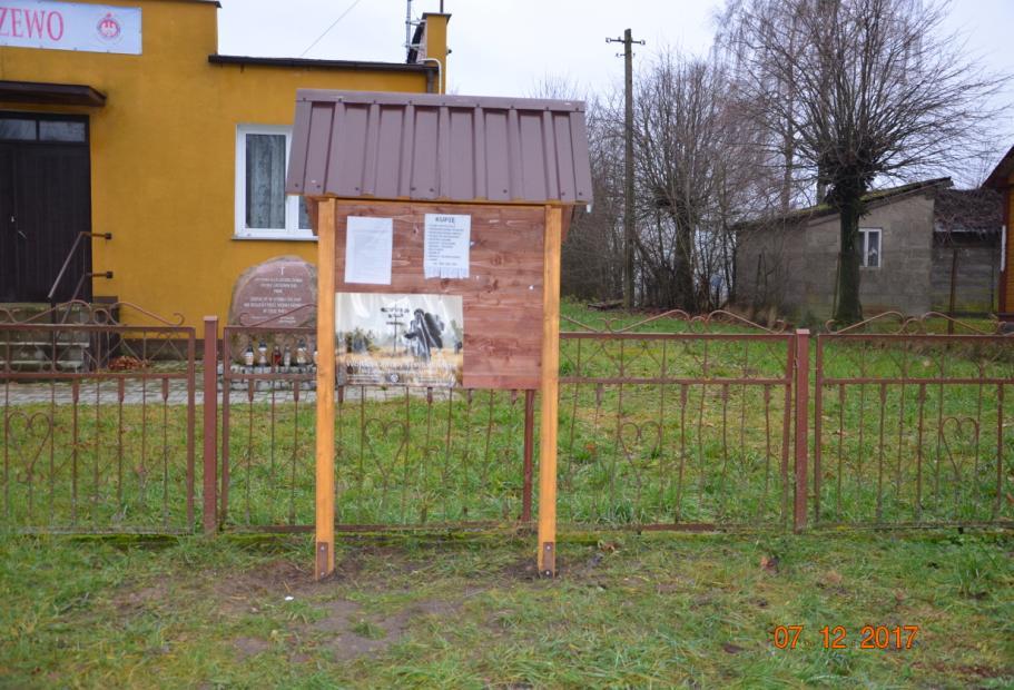 Wykonano tablice ogłoszeń szt., 2, które ustawiono we wsi Koszewo oraz we wsi Dębowo.