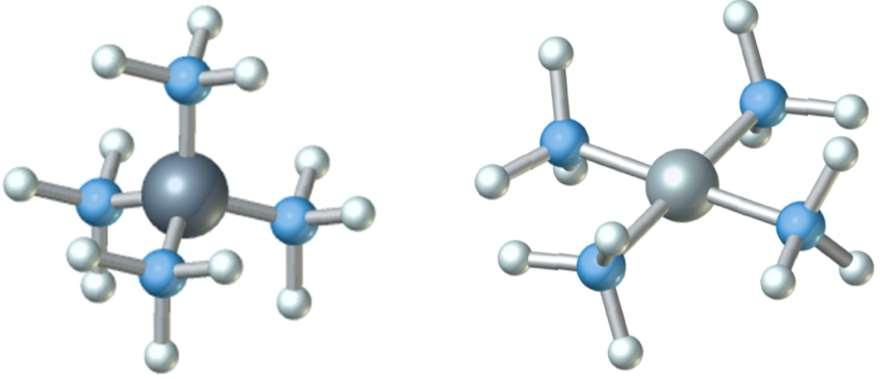 Przykład: liczba koordynacyjna = 4 [Zn(NH 3 ) 4 ] 2+ [Pt(NH 3 ) 4 ] 2+