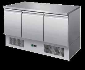 GN1/1 na każde drzwi - regulowana wysokość półek w szafkach - klasa klimatyczna: N - zasilanie: 230 V - stół przystosowany do pojemników gastronomicznych GN1/1 1030011 1030010 indeks wymiary (mm)