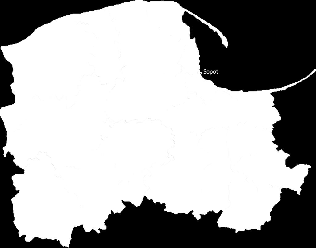Gdańsku) 600 500 400 300 200 100 0 2008 2009 2010 2011 2012 2013 2014* 2015* 2016* Mapa 1. Zapadalność na gruźlicę na 100 tys. osób w powiatach województwa pomorskiego W 2016 r.