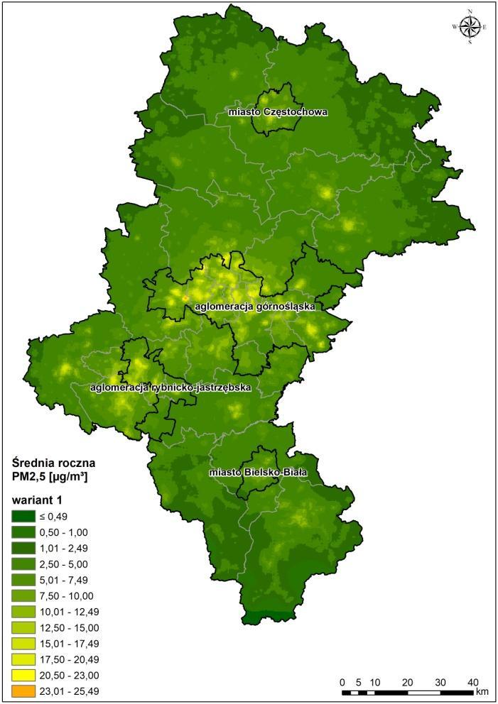 średniorocznych PM2,5 generowanych