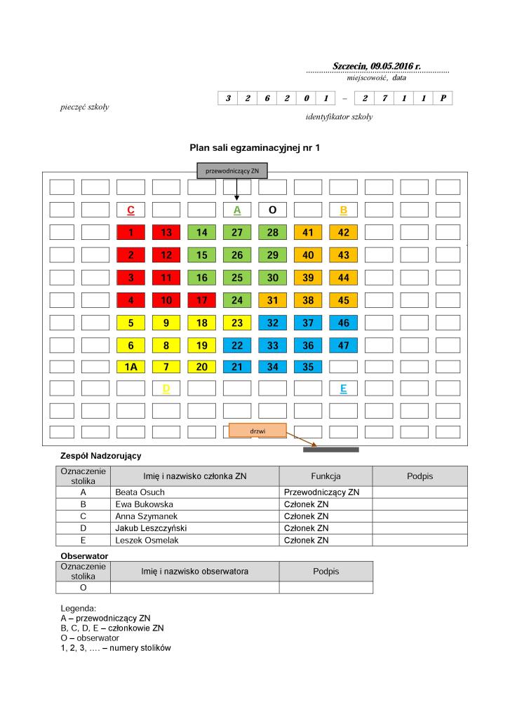 PRZYGOTOWANIE EGZAMINU MATURALNEGO Przewodniczący ZN przygotowuje na komputerze plan sali egzaminacyjnej zał.