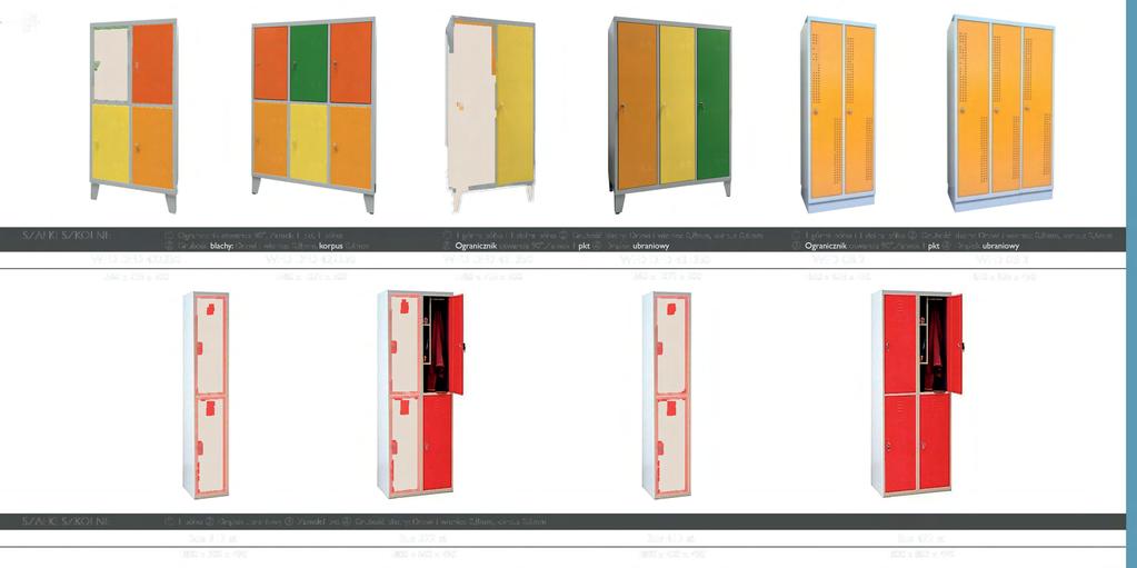 06 SZAFKI SZKOLNE CD Ogranicznik otwarcia 90, Zamek I pkt, I półka CD I górna półka i I dolna półka ~ Grubość blachy: Drzwi i wieniec