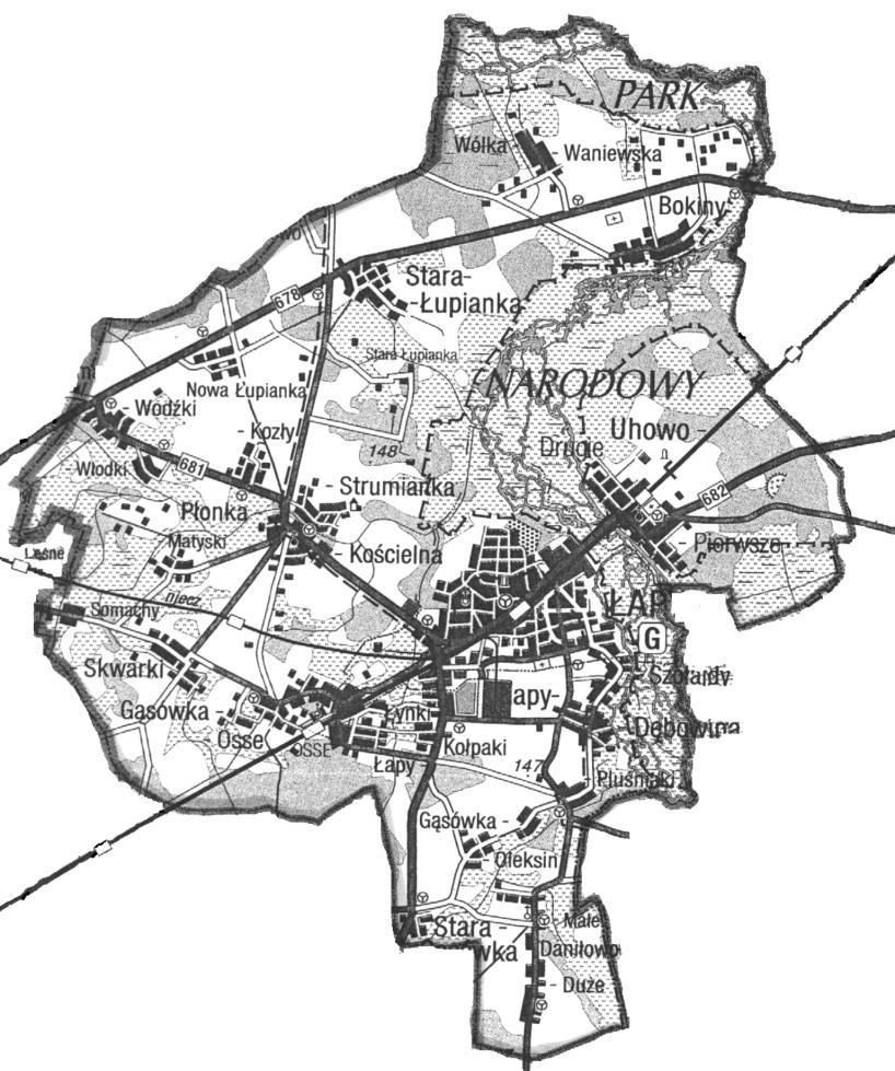 Strukturę użytkowania gruntów gminy Łapy charakteryzuje poniższe zestawienie tabelaryczne. Użytkowanie gruntów l.p. Wyszczególnienie w granicach administracyjnych gminy w tym m Łapy ha % ha % 1.