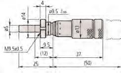 1 mm 148-53 Odczyt odwrotny Końcówka wrzeciona Tuleja Ø tulei Grubość uchwytu dla mocowania nakrętką Waga [g] 148-863 -13