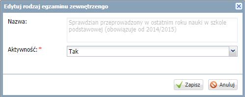 Do słownika nie można dodawać nowych pozycji ani usuwać pozycji istniejących. Można jedynie zmieniać ich aktywność.