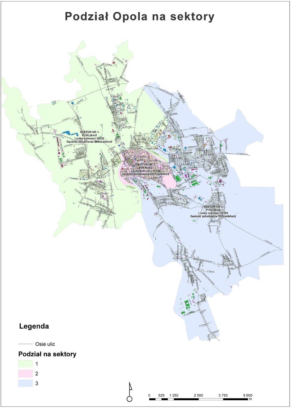 Rysunek 3.3 Podział Opola na sektory [źródło: Uchwała nr LVII/861/14 Rady Miasta Opola z dnia 24 kwietnia 2014 r.