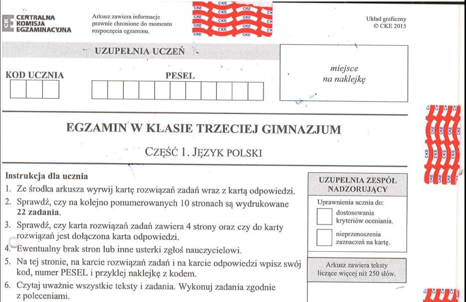 kodowanie arkuszy standardowych z zakresu języka polskiego, matematyki i poziomu rozszerzonego języka obcego Pola na zeszycie zadań, karcie rozwiązań zadań otwartych i karcie odpowiedzi, które należy