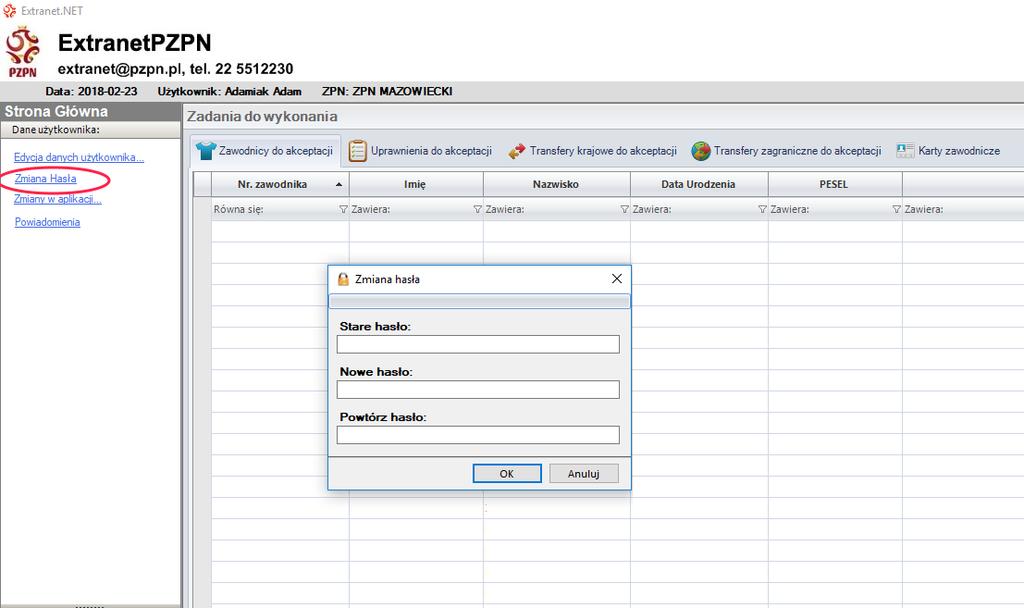 Aby zmienić hasło dostępowe już po zalogowaniu