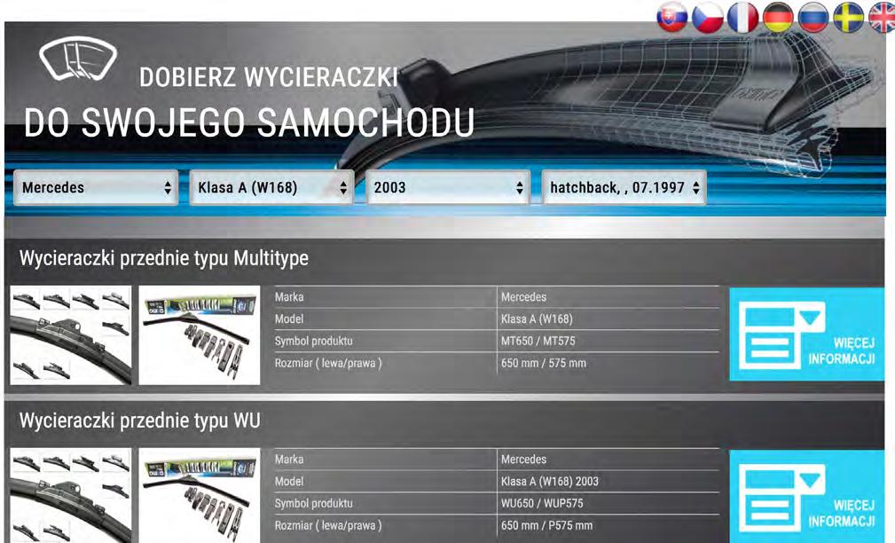 OXIMO - WYCIERACZKI SAMOCHODOWE 1. Wycieraczki dostępne modele / str. 12-13 2. Wiper blades available models / p. 14-15 3. Wycieraczki tabele doboru modeli / str. 16-55 4.