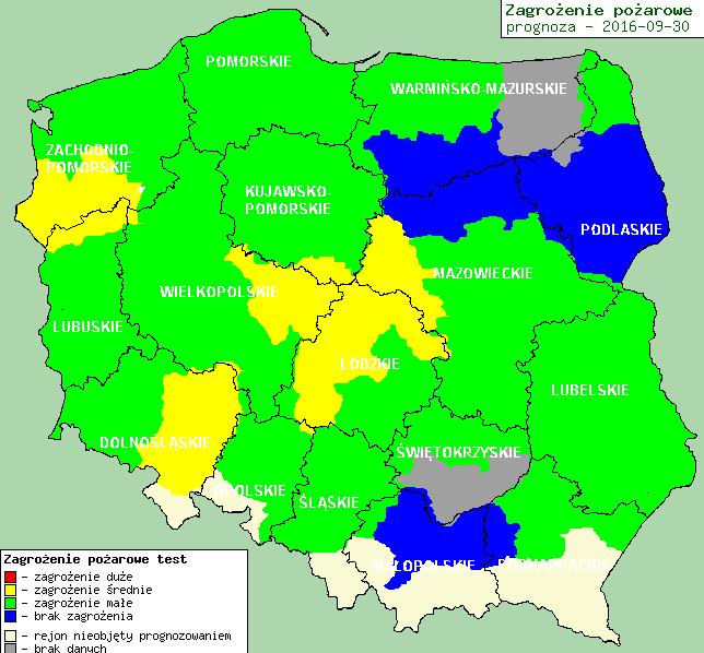 Zagrożenie pożarowe w lasach Ostrzeżenia hydro/meteo BRAK