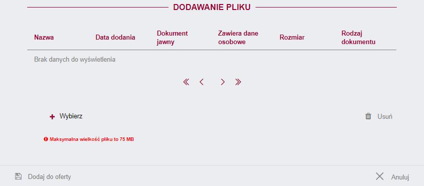 Aby dodać załącznik, należy kliknąć przycisk, który znajduje się w lewym dolnym rogu strony aplikacji. W tym momencie otworzy się okno dodawania pliku.