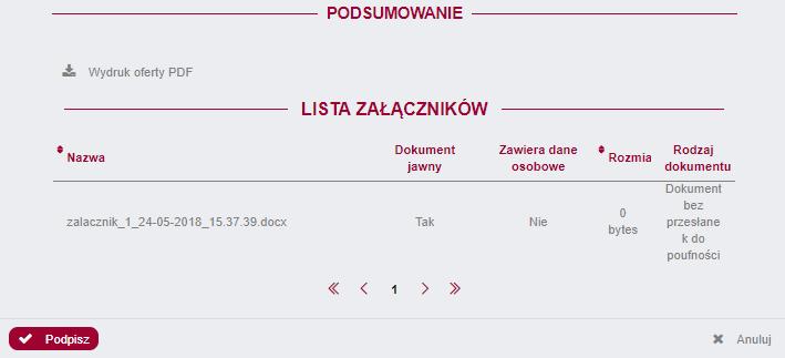 Aby wysłać ofertę należy kliknąć przycisk, który otworzy okno z podsumowaniem oraz przycisk.