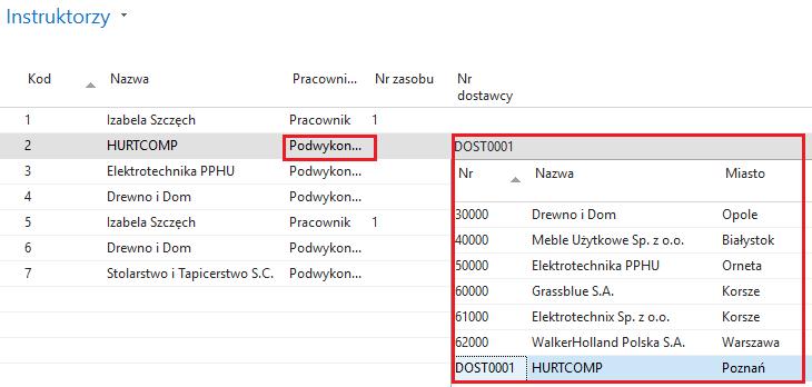 Instruktorzy - warunkowe połączenie Resource Instructor Vendor Warunkowe połączenie: z tabelą Resource jeśli pole