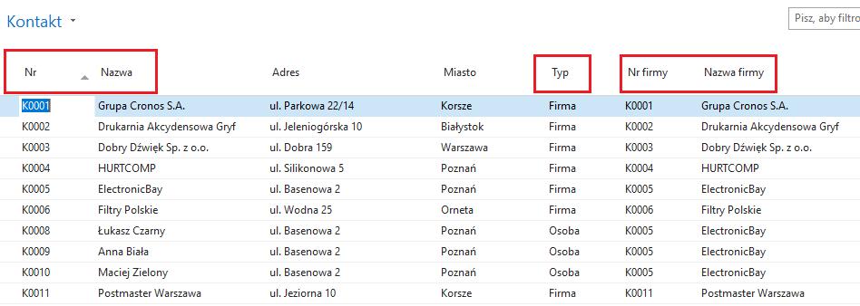 Połączenie płatnika z uczestnikiem W tabeli Contact są dwojakie kontakty: firmowe i osobowe (pole Type, Option: Company,Person) Kontakty można grupować po polu Company No., tzn.