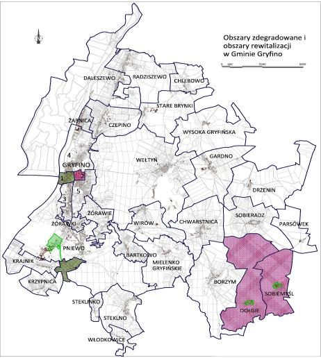 Obszar rewitalizacji w miejscowości Gryfino to centralna część miasta, w którym oprócz problemów społecznych, pogłębianych przez zjawisko starzejącego się społeczeństwa wskazano na potrzebę tworzenia