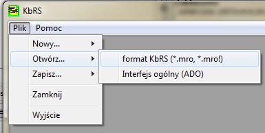 Odczyt danych z pliku Z menu Plik wybrać Otwórz i wskazać pliki wejściowe format KbRS (rys.3).