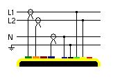 Dwufazowa z 4 przewodami z zerem i uziemieniem N GND L2 N Dwufazowa z 4 przewodami (L, L2, N i uziemienie) Trójfazowa z 4 przewodami w układzie gwiazdy otwartej z zerem i uziemieniem L GND