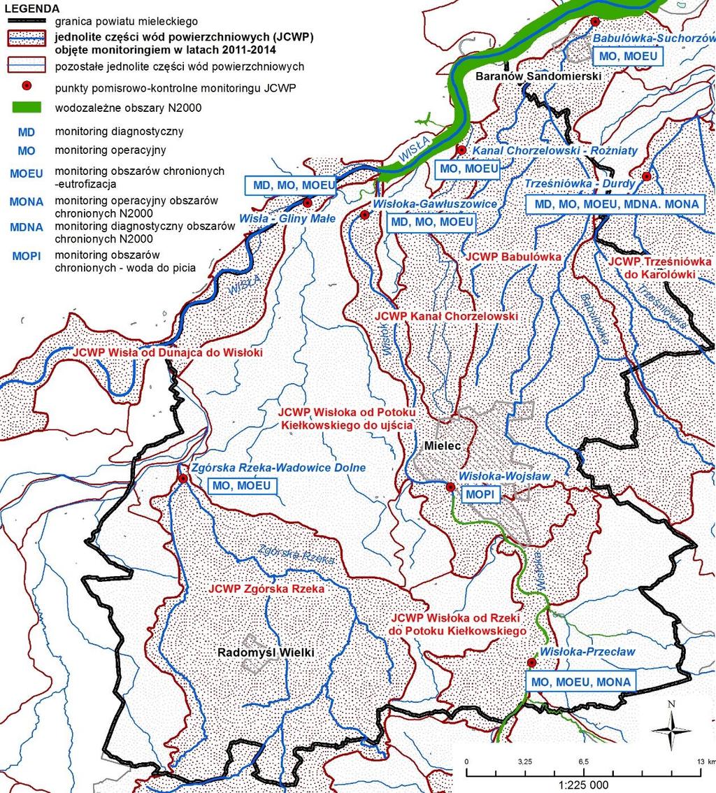 WODY POWIERZCHNIOWE MONITORING WÓD POWIERZCHNIOWYCH NA OBSZARZE POWIATU MIELCKIEGO W LATACH 2011-2014 Badaniami objęto następujące jednolite części wód powierzchniowych: 6 6 2 7 2 4 4 5 4 5 7 4 5 4 5