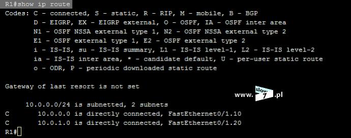 14 (Pobrane z slow7.pl) Po przeprowadzonej konfiguracji routera sprawdzamy możliwość komunikacji Host1 z routerem R1. Z komputera zostaje wykonany test ping na adres IP: 10.