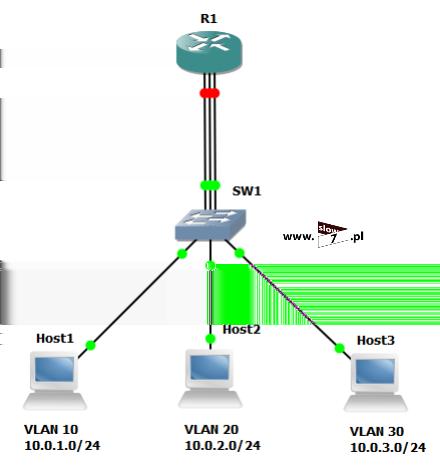 2 (Pobrane z slow7.pl) Każda z sieci VLAN do komunikacji z routerem używa osobnego łącza.