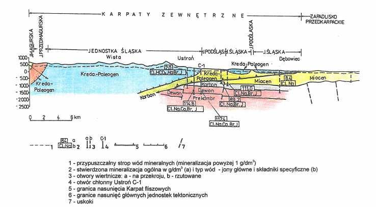 osadach wynosi 3,0-4,0 m, przy głębokości całkowitej 8 m, wydajność studzien nie przekracza z reguły 1 m 3 /h (dane BANKU HYDRO).