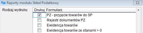 Dokument PZ drukowany przed zarejestrowaniem złożenia, w polu Nr PZ zawiera adnotację Brak.