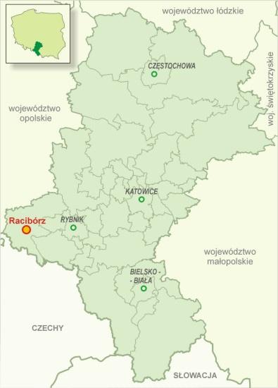 Rysunek 3.1 Lokalizacja Raciborza na tle województwa śląskiego oraz powiatu raciborskiego Źródło: www.gminy.pl oraz www.slaskie.