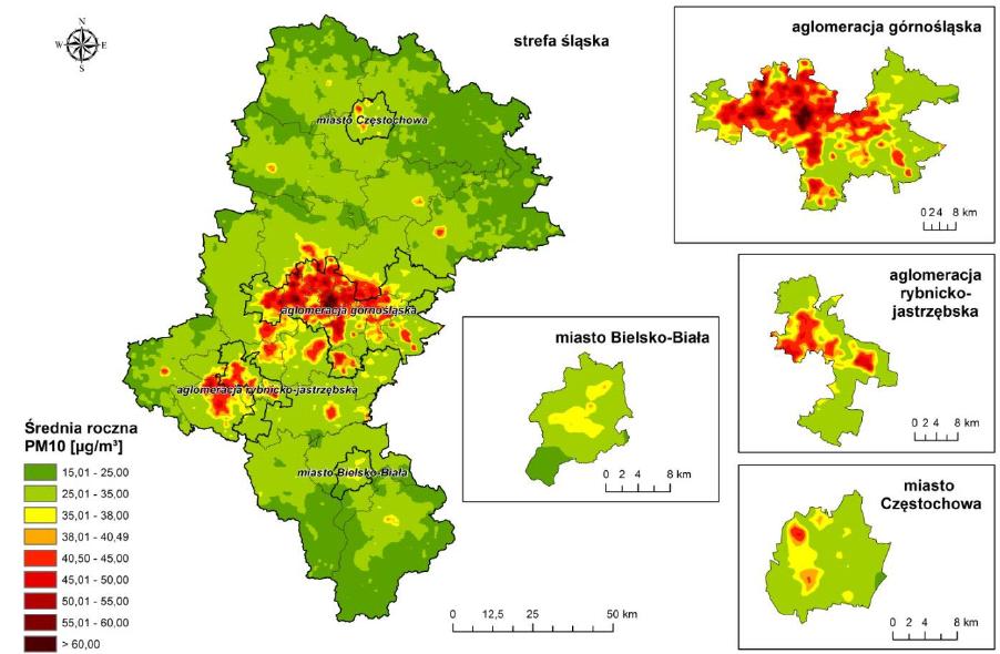 ocena jakości powietrza w województwie śląskim, obejmująca 2016 rok 3 Obszary przekroczeń średnich