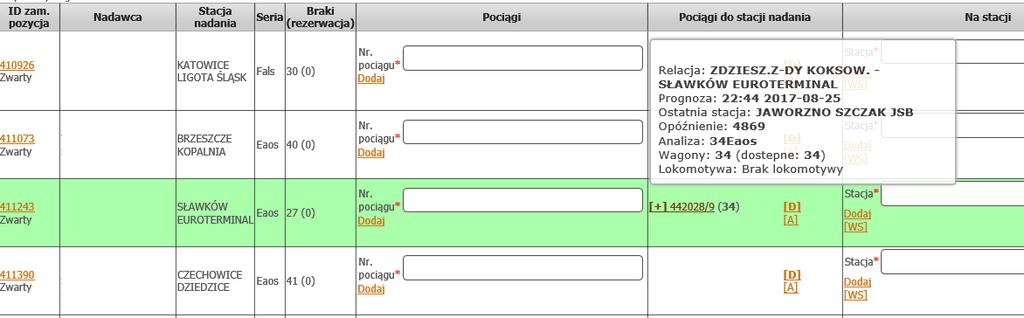 Łączenie zamówienia na wagony z planem Skojarzenie rozkładu jazdy z jazdą próżną z zamówieniem