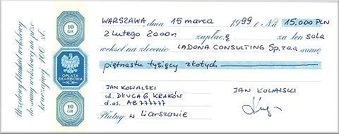 Zadanie 55 źródło:www.weksel.pl Przedstawiony dokument jest A. rachunkiem wydanym klientowi za sprzedane towary. B. poleceniem wydanym bankowi, aby wypłacił wskazanej osobie określoną kwotę pieniężną.