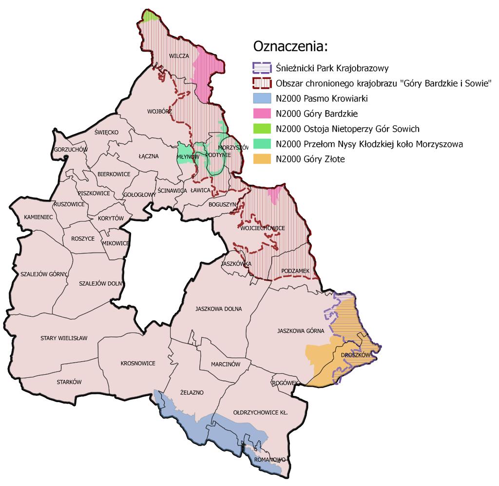 I. S F E R A P R Z E S T R Z E N N A Obszar Natura 2000 Pasmo Krowiarki (PLH020019) obszar siedliskowy, którego fragment obejmuje południową część gminy.