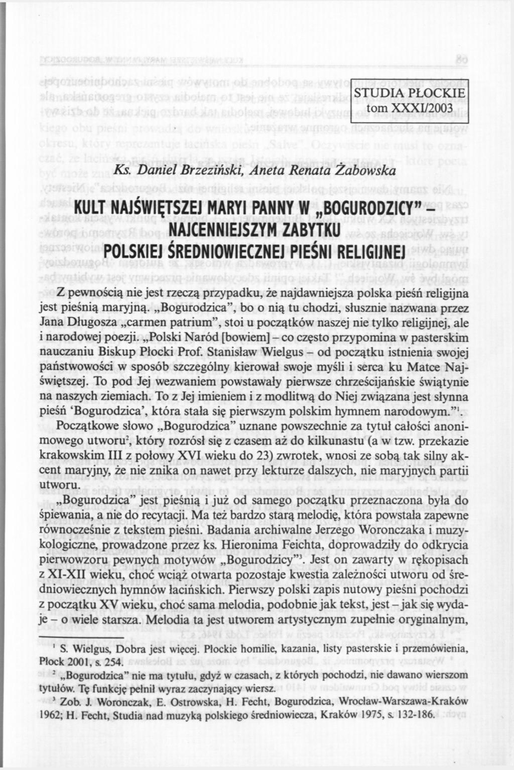 STUDIA PŁOCKIE tom XXX1/2003 Ks.
