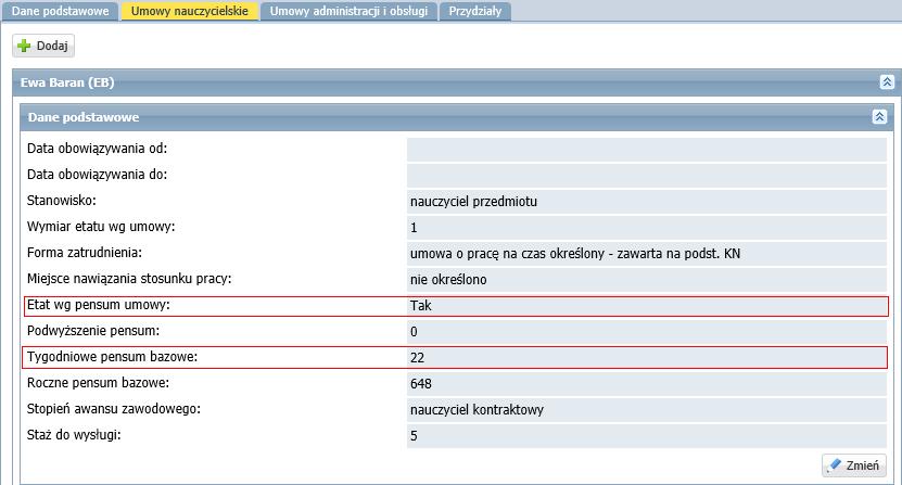 tygodniowym wymiarze godzin? 4/6 Algorytm wyznaczania pensum dla umowy na podstawie przydziałów 1. Przydziały nauczyciela grupowane są według pensum tytułów płatności.