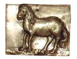 10757 127. TAMA WITH TWO GALLOPING HORSES the 18th 19th c. (?) Silver, gilding techniques, 11 x 16.5 cm Cat. 10757 128. PLAKIETA WOTYWNA Z PRZEDSTAWIENIEM KONIA XVIII XIX w.