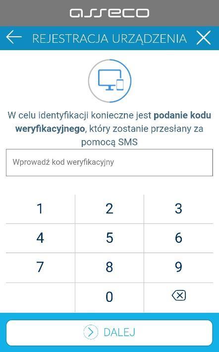 należy wprowadzić kod PIN, który będzie służył do logowania w aplikacji Asseco MAA.