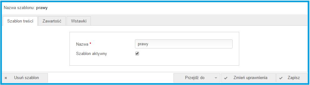 Opcji Filtruj używaj, aby znaleźć szablon treści strony. Po wybraniu opcji Edycja możesz zmieniać treści oraz właściwości szablonu.