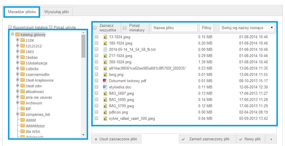 5. PLIKI Po wejściu w zakładkę Pliki po lewej stronie znajduje się struktura katalogów (podobnie jak w