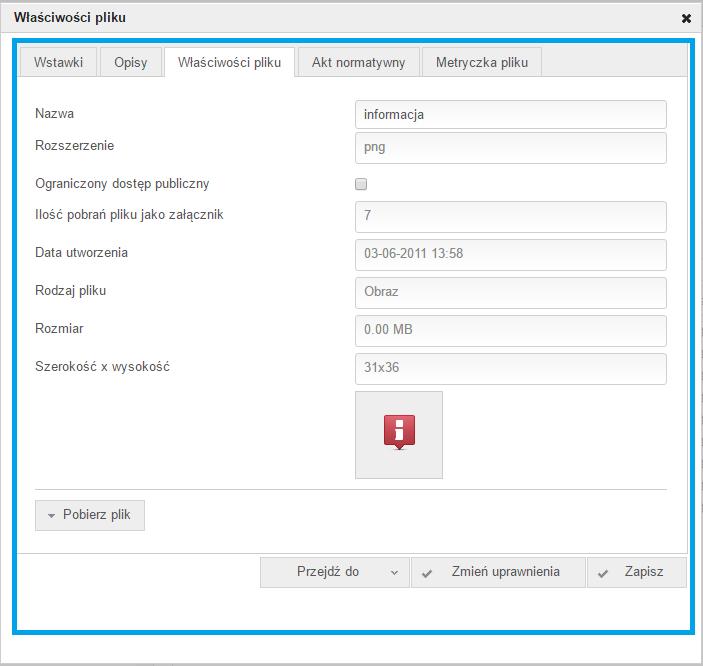 WŁAŚCIWOŚCI PLIKU tutaj dostępny jest podgląd zdjęcia (miniaturka), dane pliku takie jak rozmiar, wielkość, typ