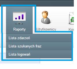 9.RAPORTY 1) Lista zdarzeń W celu odnalezienia zdarzenia użyj filtra, aby odnaleźć zdarzenie