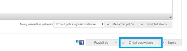 Zmiana uprawnień do strony W trybie edycji strony, na dole znajduje się