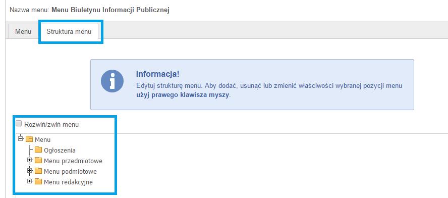 1) Edytowanie menu Wybierz opcję Edytuj menu Po kliknięciu na wskazaną opcję